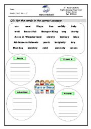 English Worksheet: part of speech