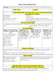 English Worksheet: short story analysis 