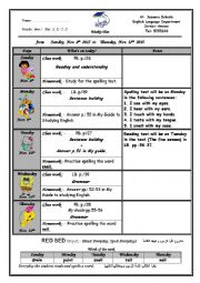 English Worksheet: weekly plan