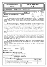 English Worksheet: end of term test n3