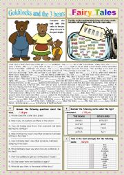 English Worksheet: Goldilocks and the three bears. Reading + past simple + KEY