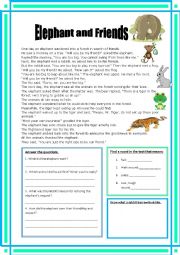 English Worksheet: Elephant and friends