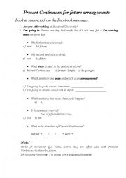 English Worksheet: Present Continuous for future arrangements guided discovery 