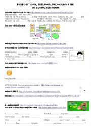 English Worksheet: Computer room feeelings and prepositions