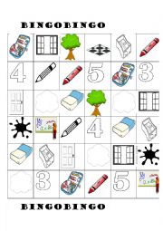 English Worksheet: Bingo - Numbers, Colours, Classroom objects