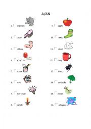 English Worksheet: Indefinite article