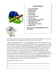 English Worksheet: Baseball Idioms