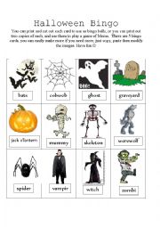 English Worksheet: Halloween Bingo part 1