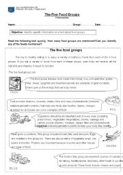 English Worksheet: The five food groups