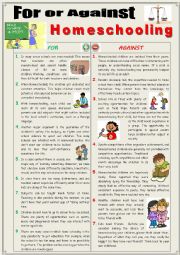 English Worksheet: For or against homeschooling (Debating)