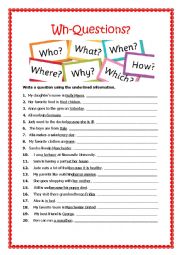 English Worksheet: Wh-Questions/ Question Writing