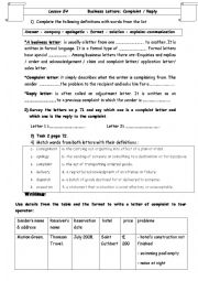 English Worksheet: Lesson E4: Business Letters complaint/reply