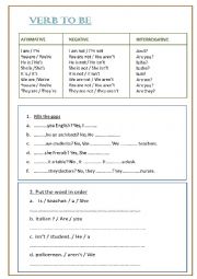 English Worksheet: verb to be