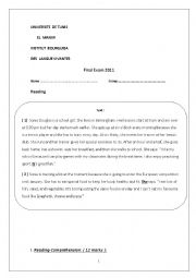 English Worksheet: reading  comprehension