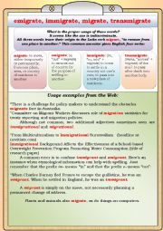 English Worksheet: Immigrate, emigrate, migrate, transmigrate