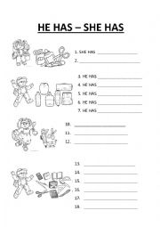 English Worksheet: HE HAS SHE HAS