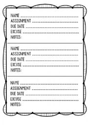 English Worksheet: Missing Homework