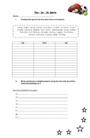 English Worksheet: Play - Do - Go and Sports