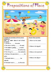 English Worksheet: Prepositions of place