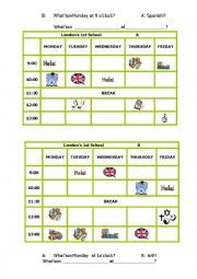 English Worksheet: SPEAKING TIMETABLE ABOUT SCHOOL SUBJECTS