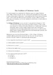 English Worksheet: 12 Days of Christmas (History and Worksheet)