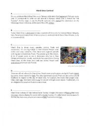 English Worksheet: Mardi Gras Carnival - reading comprehension