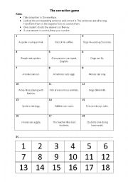 English Worksheet: Correction Game - verbs (be, can, simple present)