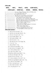 English Worksheet: Wh-questions and Short Answers
