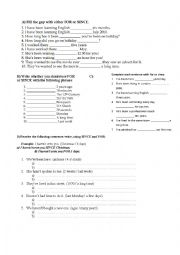 English Worksheet: Present Perfect with FOR and SINCE