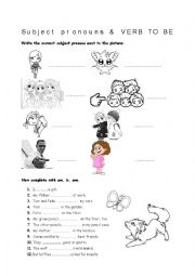 English Worksheet: Subject Pronouns + verb to be