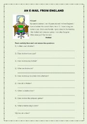 English Worksheet: An e-mail from England
