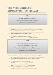 English Worksheet: KEY WORD TRANSFORMATIONS: phrases and collocations