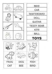 English Worksheet: toy and animals match