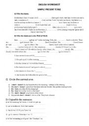 English Worksheet: simple present tense