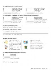 English Worksheet: TEST 1  November/2016  6th CLASS 