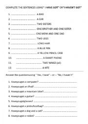 English Worksheet: Have/has got: affermative, negative, interrogative forms