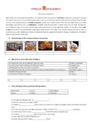 English Worksheet: Tourism - Types of Restaurants