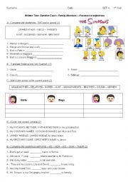 English Worksheet: Possessive Case, possessive adjectives , family members