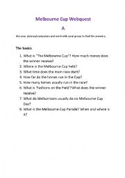 English Worksheet: Melbourne Cup Webquest