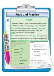 English Worksheet: The COLOR GREEN reading