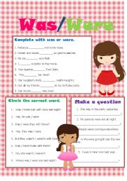 English Worksheet: Was/Were