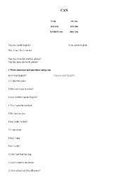 English Worksheet: verb Can