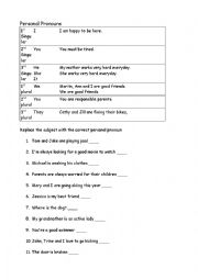 English Worksheet: Perosnal pronouns ande exercise