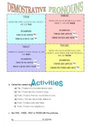 English Worksheet: DEMOSTRATIVES PRONOUNS (THIS - THAT - THESE - THOOSE)
