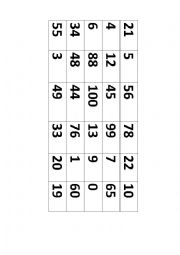 English Worksheet: Bingo with numbers