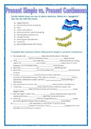 English Worksheet: GRAMMAR REVISION - PRESENT SIMPLE vs PRESENT CONTINUOUS