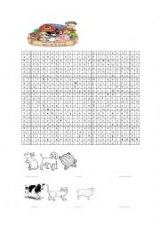 English Worksheet: Farm animal word search