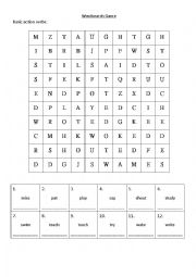 English Worksheet: Basic Action Verbs Word Search