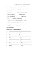 English Worksheet: Conjunctions + Opposite adjectives