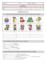 English Worksheet: TEST ON HOBBIES